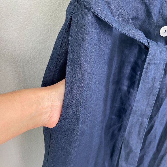 Quince Womens Small Navy Short Sleeve 100% European Linen Button Up Midi Dress - Picture 9 of 12